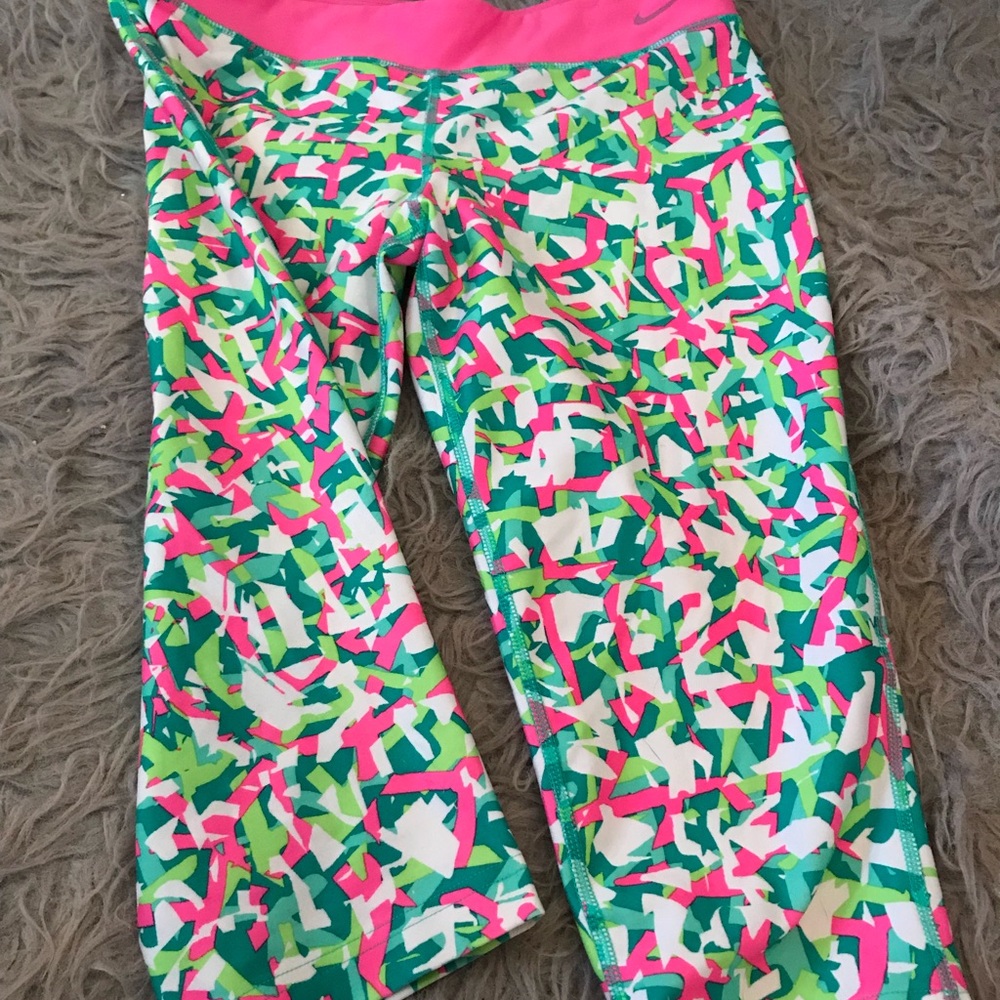 Green/pink combo Nike Capri leggings
